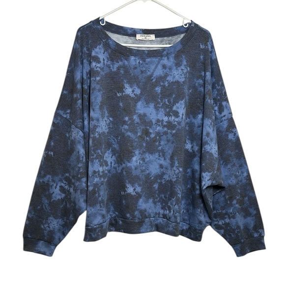 Zenana Outfitters Tops - Zenana Size 1X Oversized Patterned Blue Dolman Sleeve Sweatshirt
